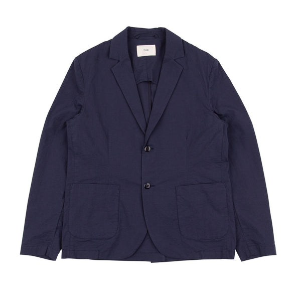 Relaxed Cotton Blazer - Navy Seersucker