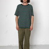 Drawcord Loose Trousers - Dark Olive Seersucker