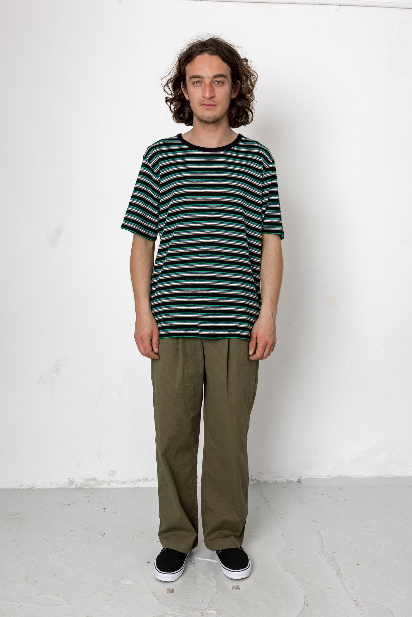 Folk | Folk Drawcord Loose Trousers - Dark Olive Seersucker
