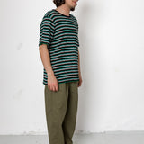 Drawcord Loose Trousers - Dark Olive Seersucker