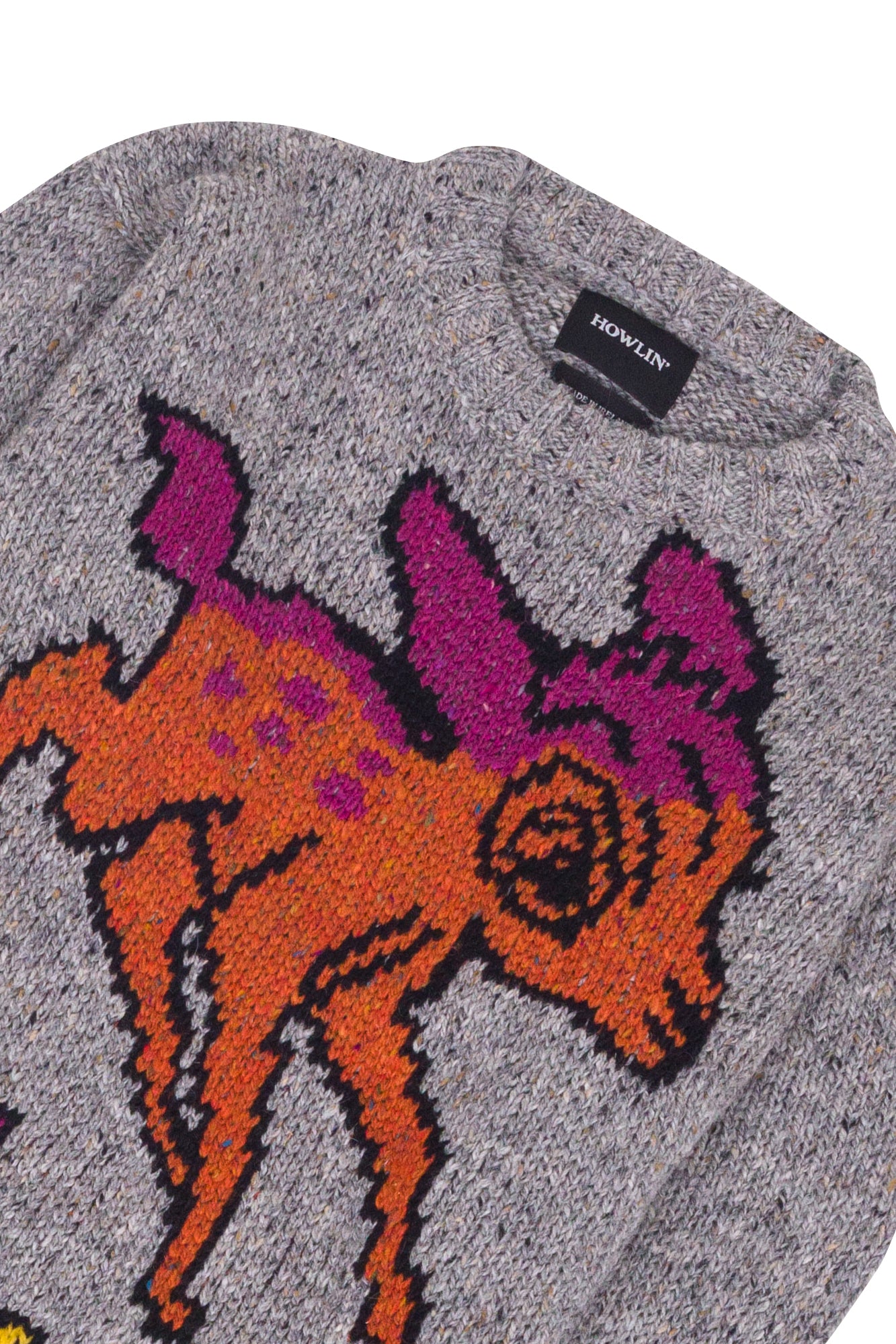 Howlin Acid Deer With Flowers Knit Jumper Grey