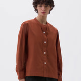 MHL | Button Through Collarless Shirt - Brick