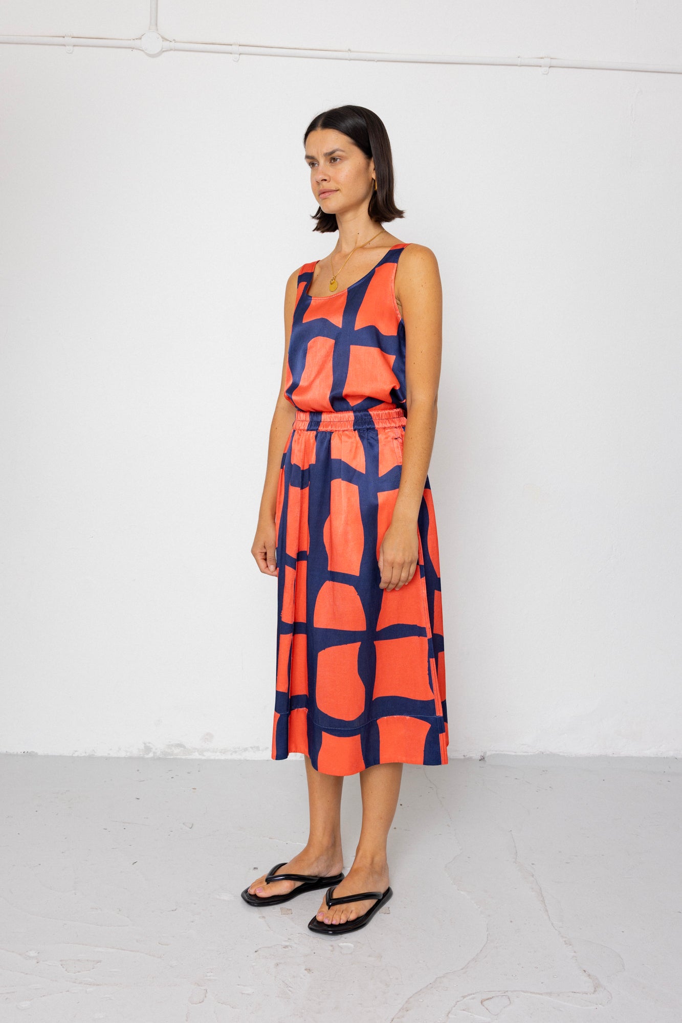 Folk | Folk Pleated Scoop Back Vest - Abstract Block Print Navy