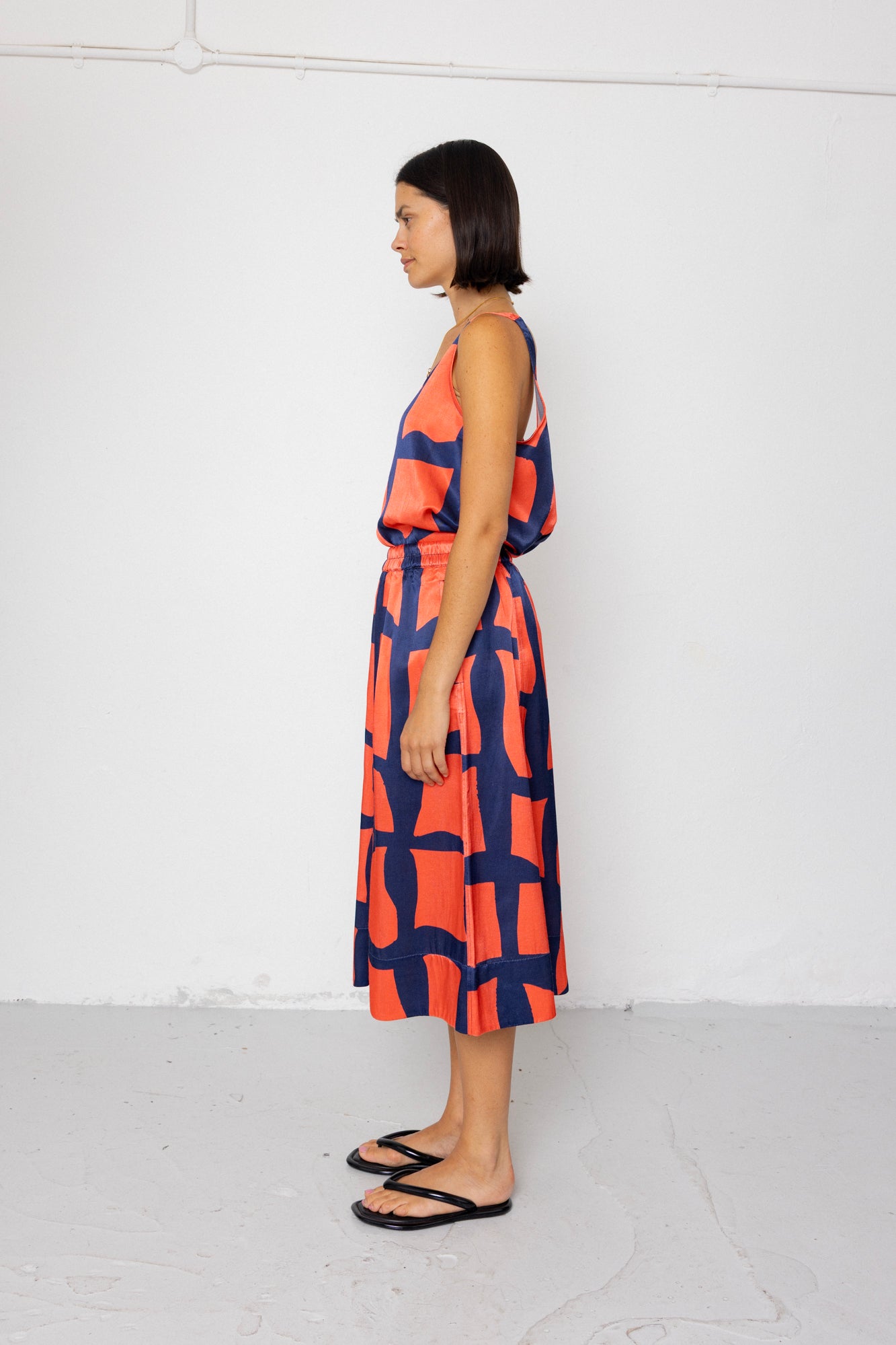 Folk | Folk Pleated Scoop Back Vest - Abstract Block Print Navy