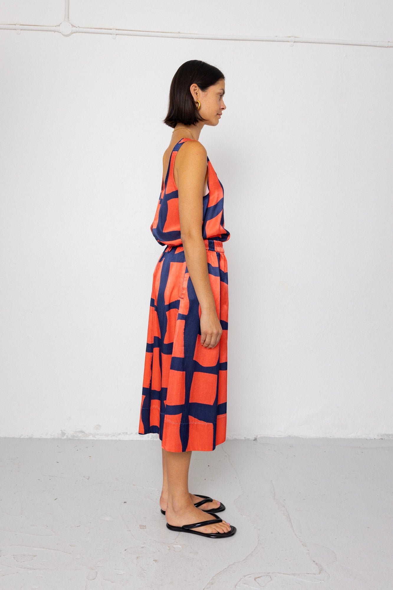 Folk | Folk Pleated Scoop Back Vest - Abstract Block Print Navy