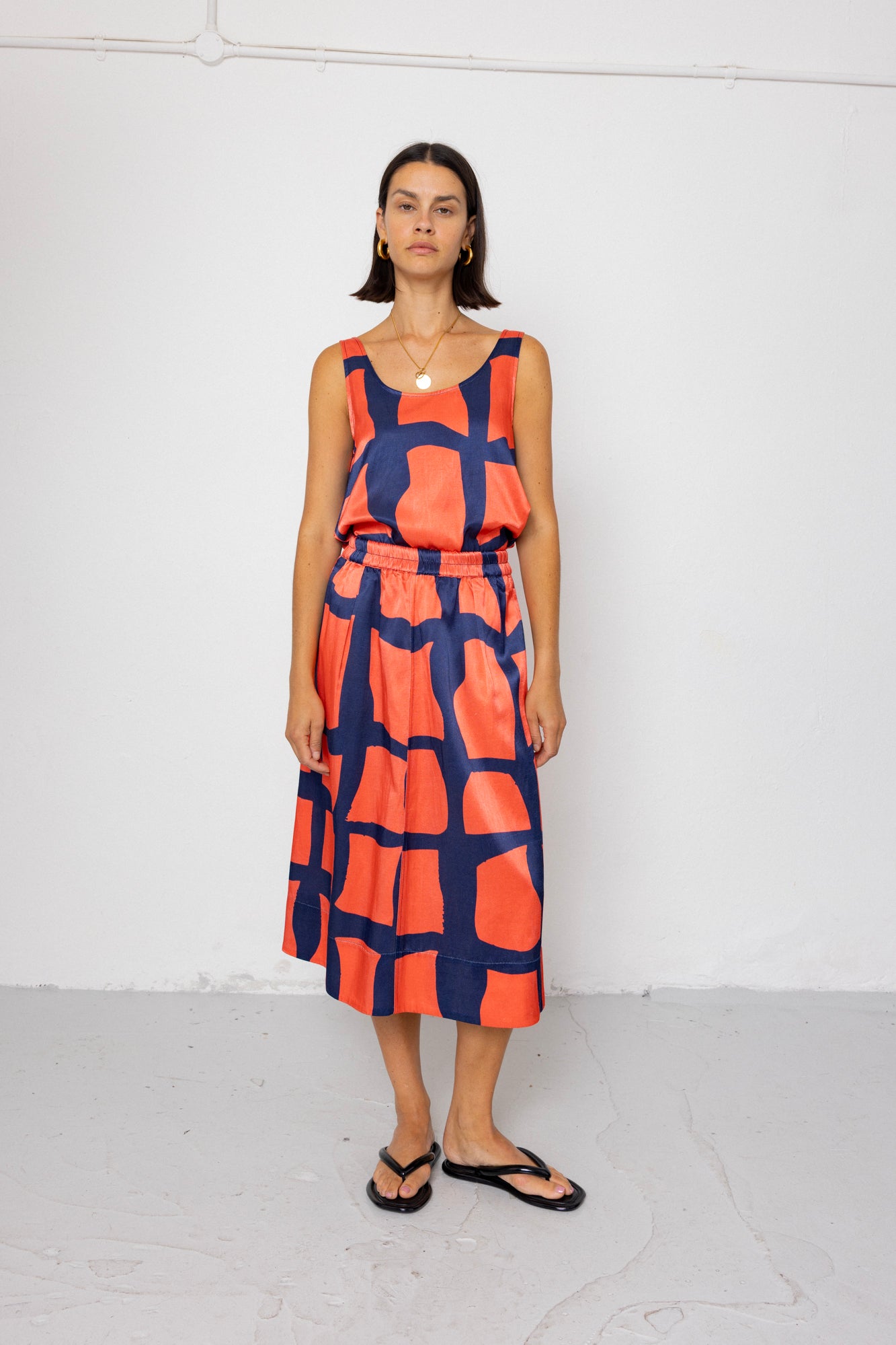 Folk | Folk Pleated Scoop Back Vest - Abstract Block Print Navy