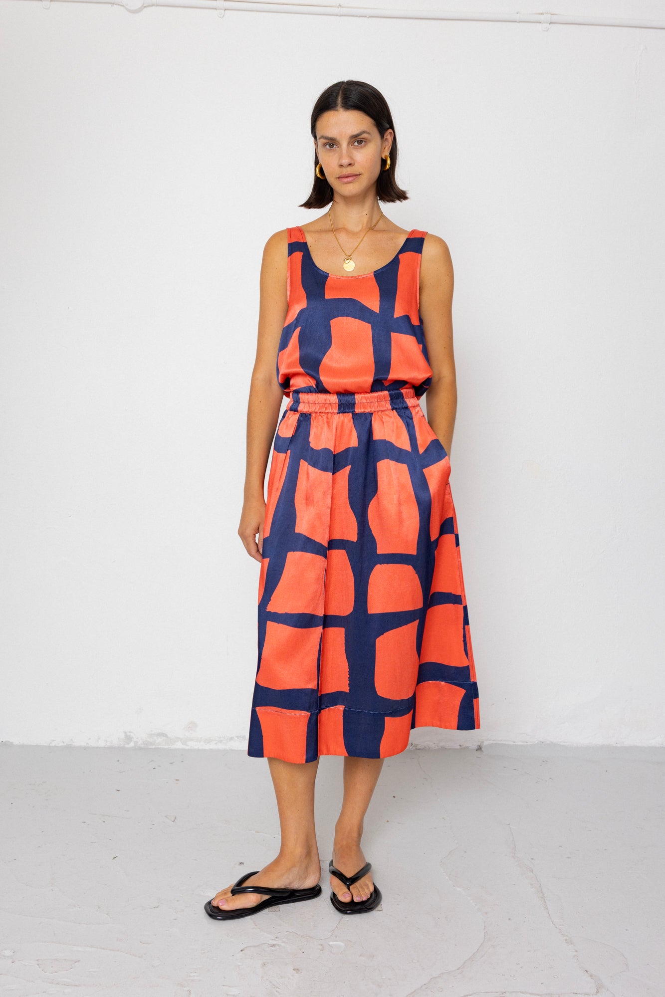 Folk | Folk Pleated Scoop Back Vest - Abstract Block Print Navy