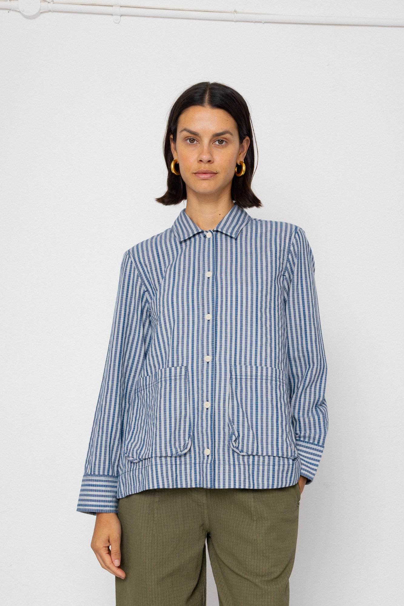 Folk Folk Pleated Shirt - Indigo Crinkle Mini Check