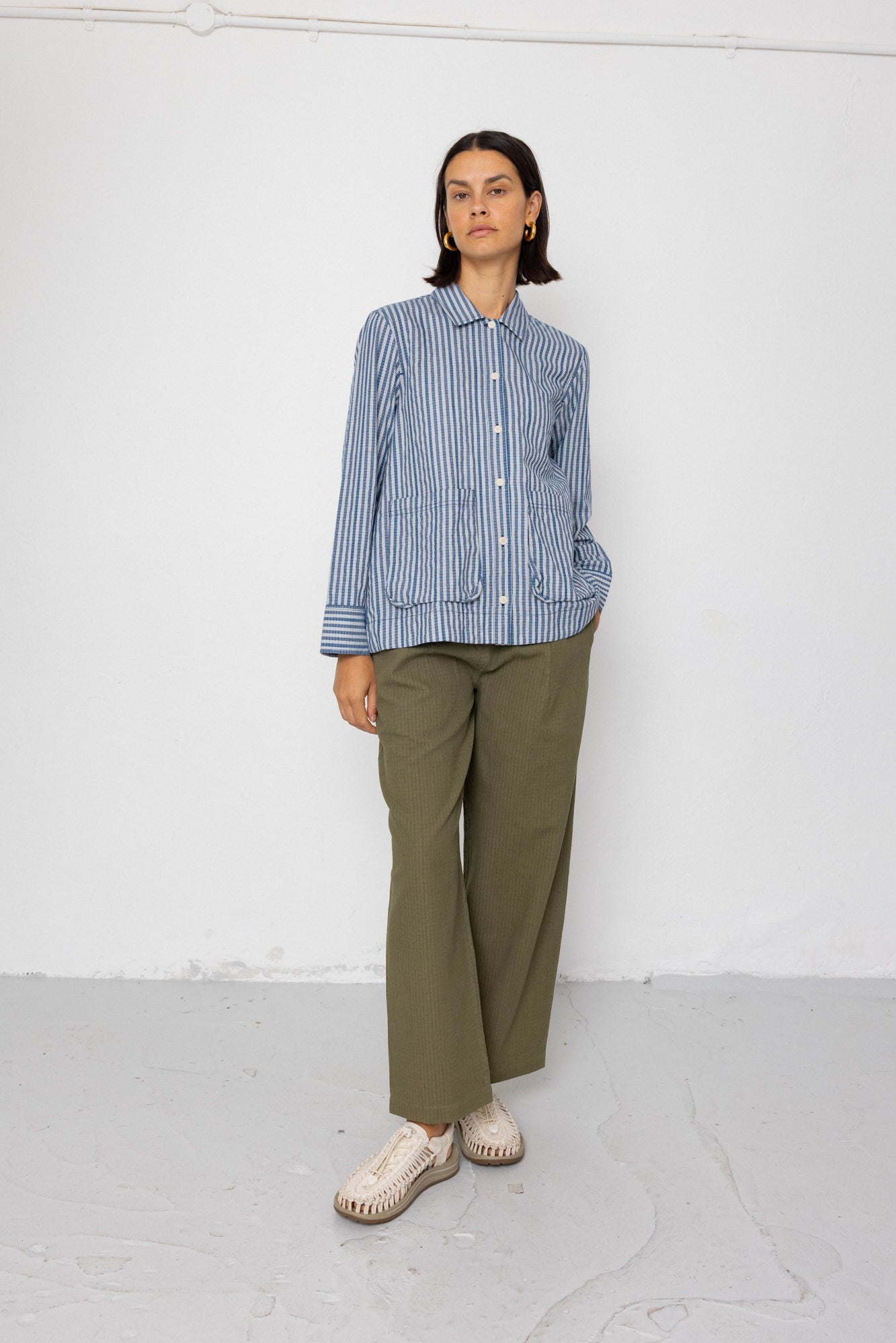 Folk Folk Pleated Shirt - Indigo Crinkle Mini Check