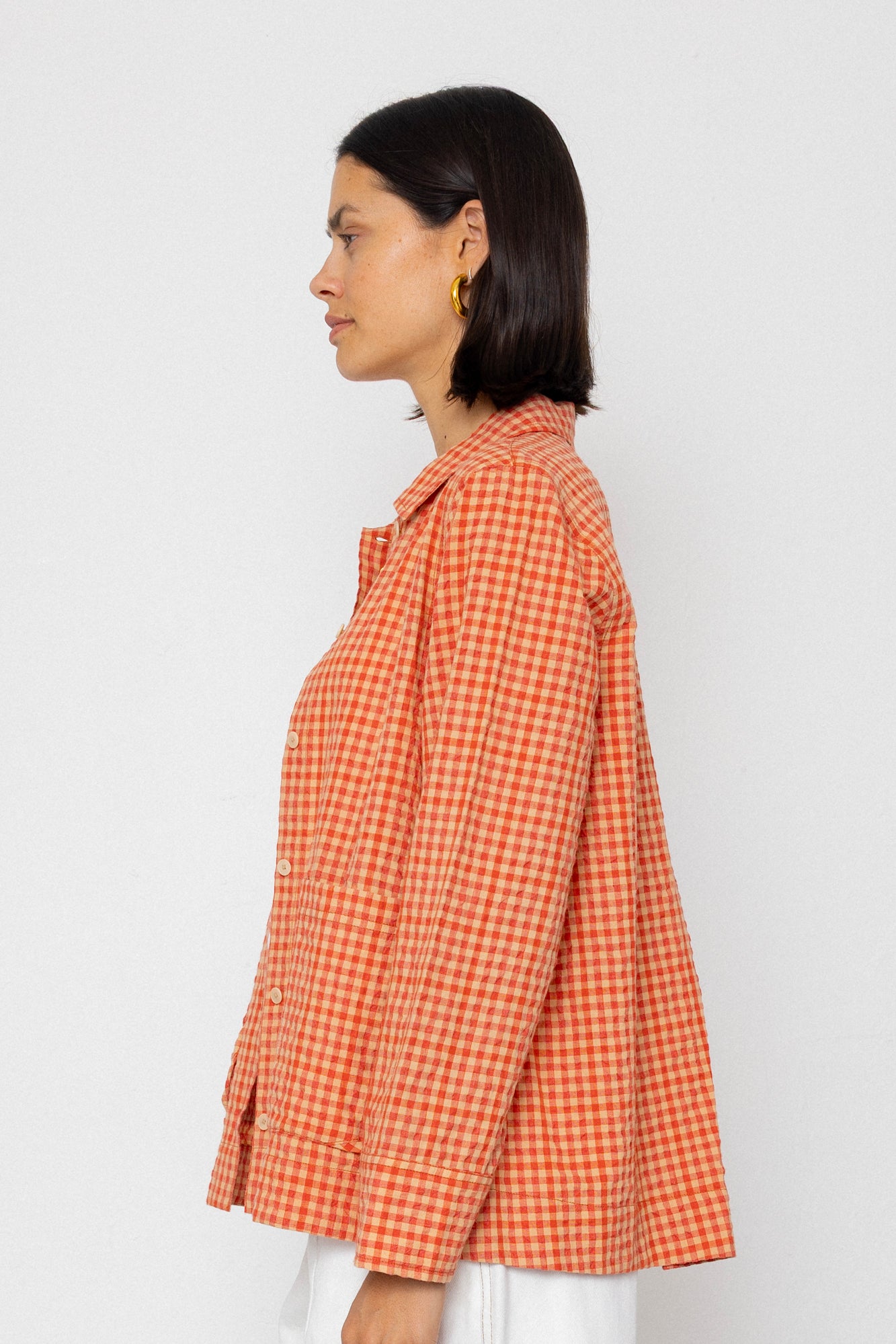 Folk | Folk Pleated Shirt - Red Oxide Textured Check