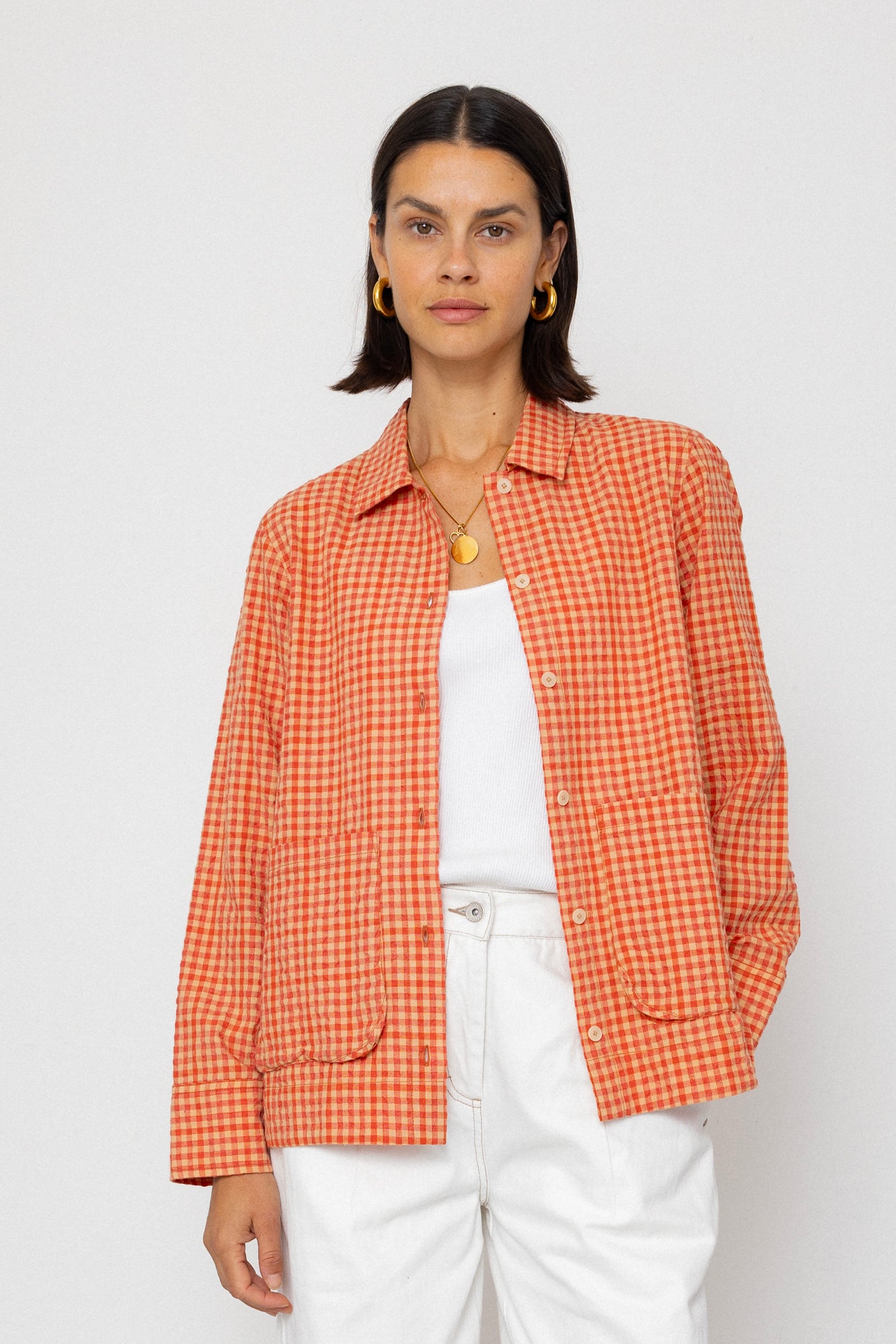 Folk | Folk Pleated Shirt - Red Oxide Textured Check