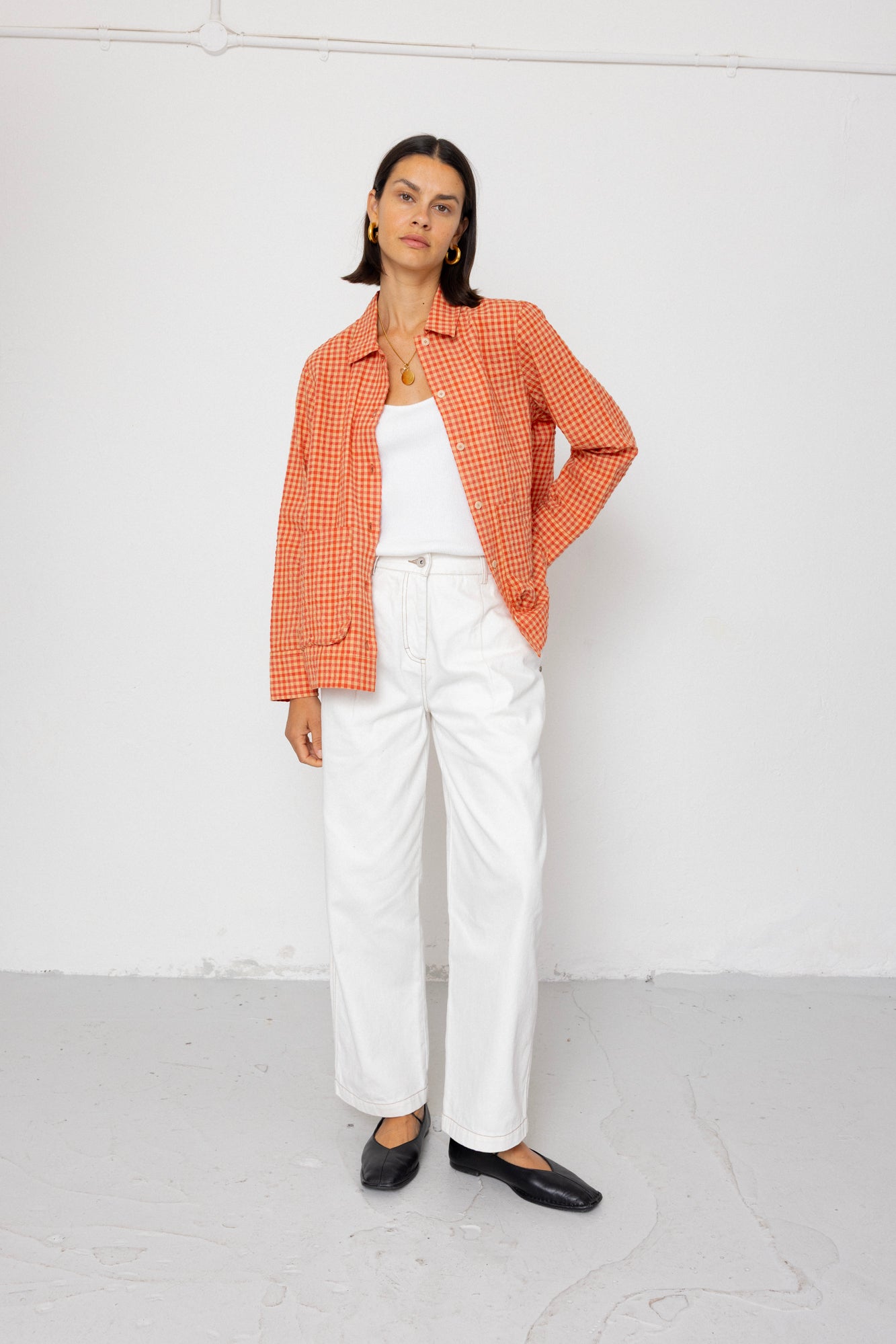 Folk | Folk Pleated Shirt - Red Oxide Textured Check