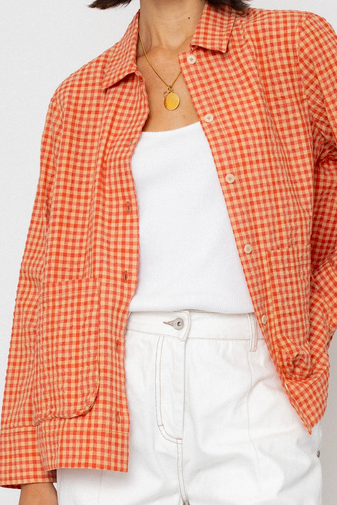 Folk | Folk Pleated Shirt - Red Oxide Textured Check