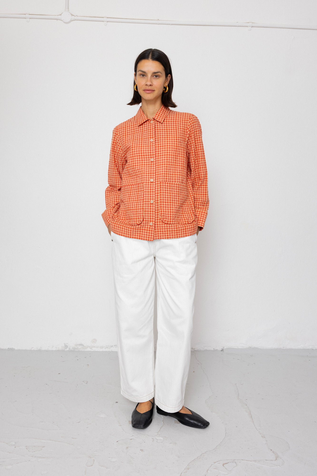 Folk | Folk Pleated Shirt - Red Oxide Textured Check