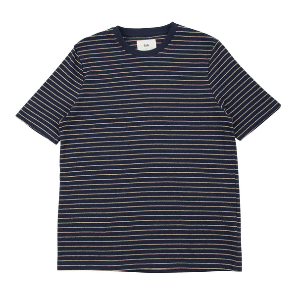 SS Textured Stripe Tee - Navy Stripe