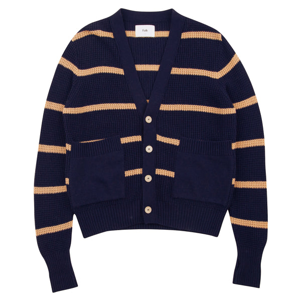 Waffle Cardigan - Navy Stripe