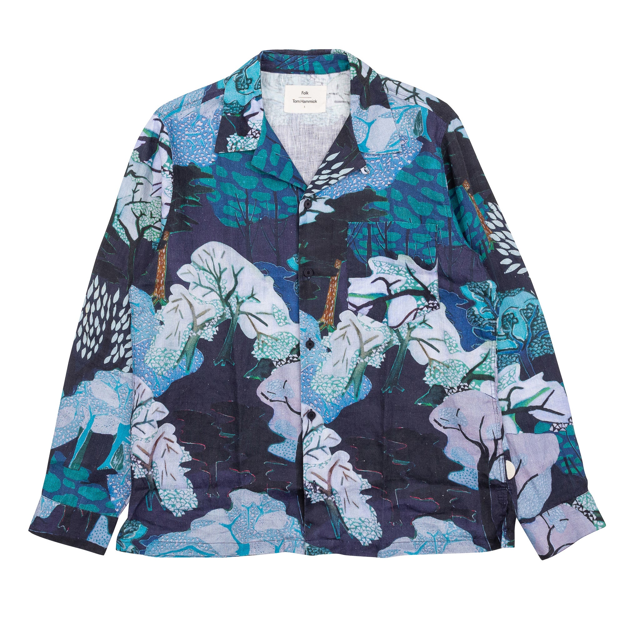 Folk | LS Soft Collar Shirt - Forest Print Navy TH