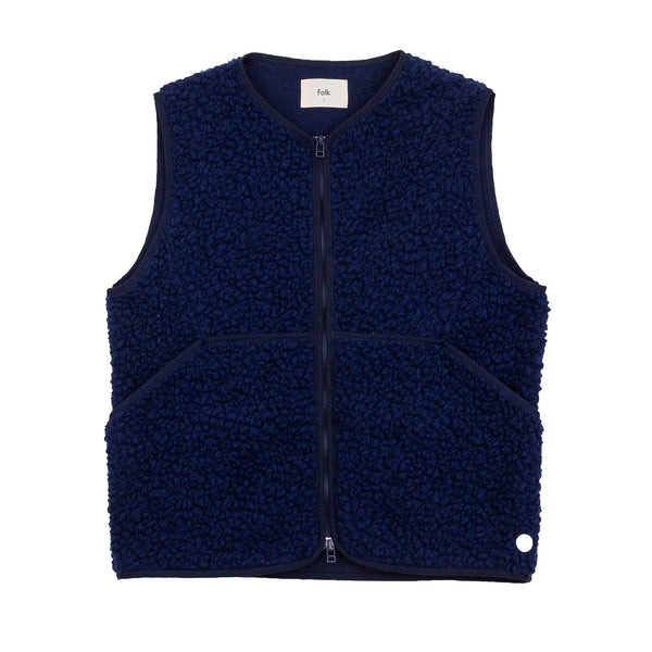 Collarless Puzzle Gilet - Navy Wool
