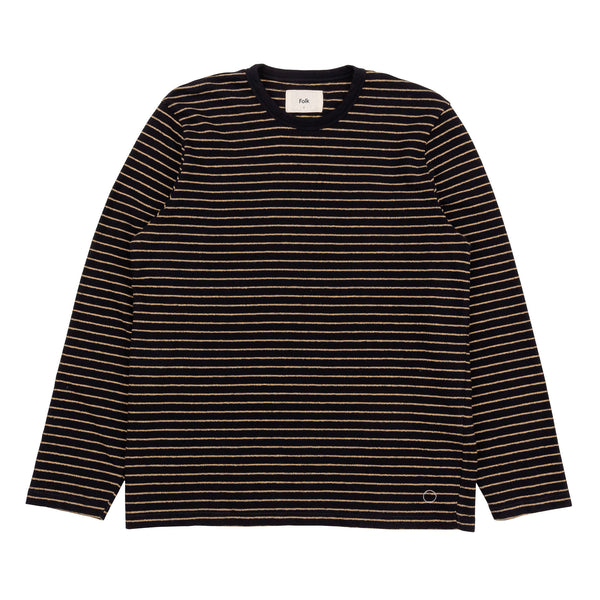 LS Textured Stripe Tee - Black/ Taupe