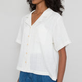 Short Sleeve Soft Collar Shirt Women's - Double Layer Ecru Voile