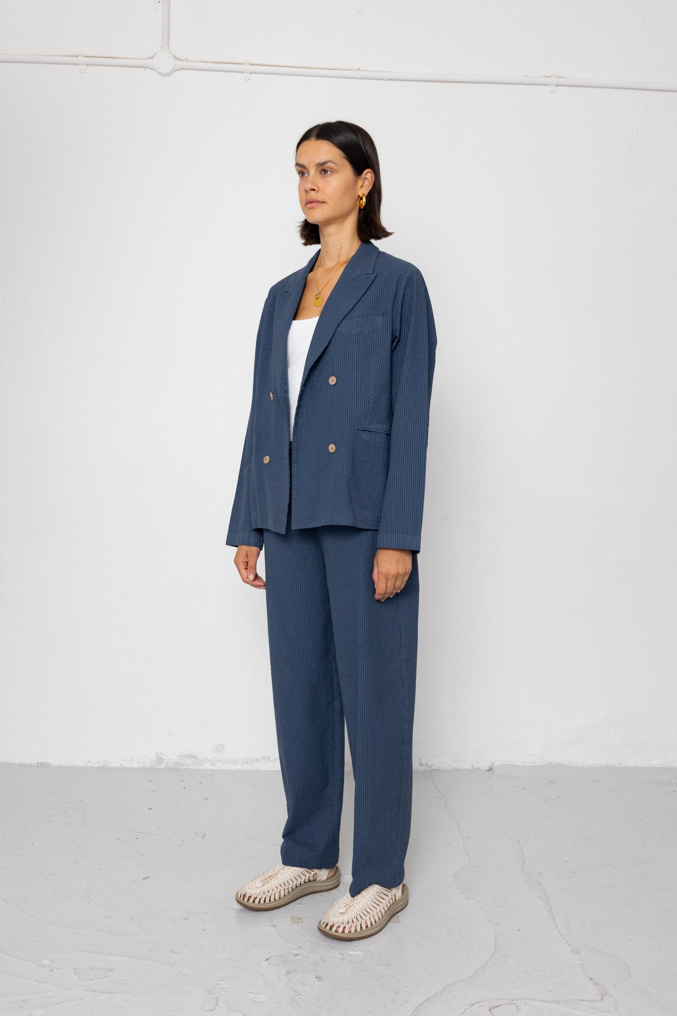 Folk | Folk Relaxed Fit Blazer - Soft Indigo Overdyed Stripe