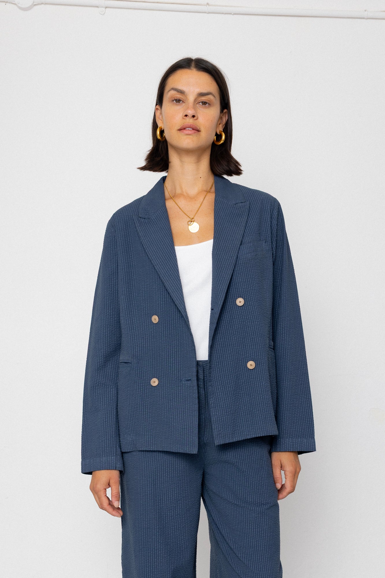 Folk | Folk Relaxed Fit Blazer - Soft Indigo Overdyed Stripe