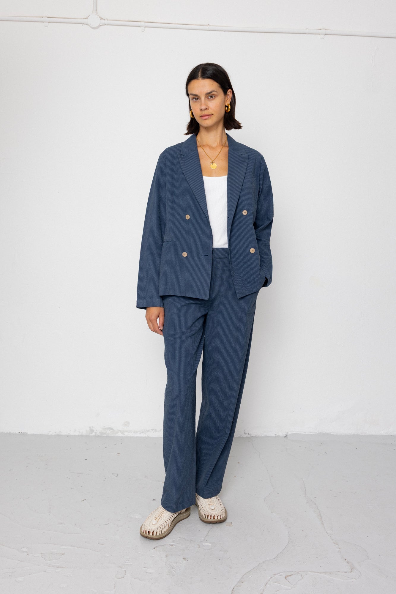 Folk | Folk Relaxed Fit Blazer - Soft Indigo Overdyed Stripe