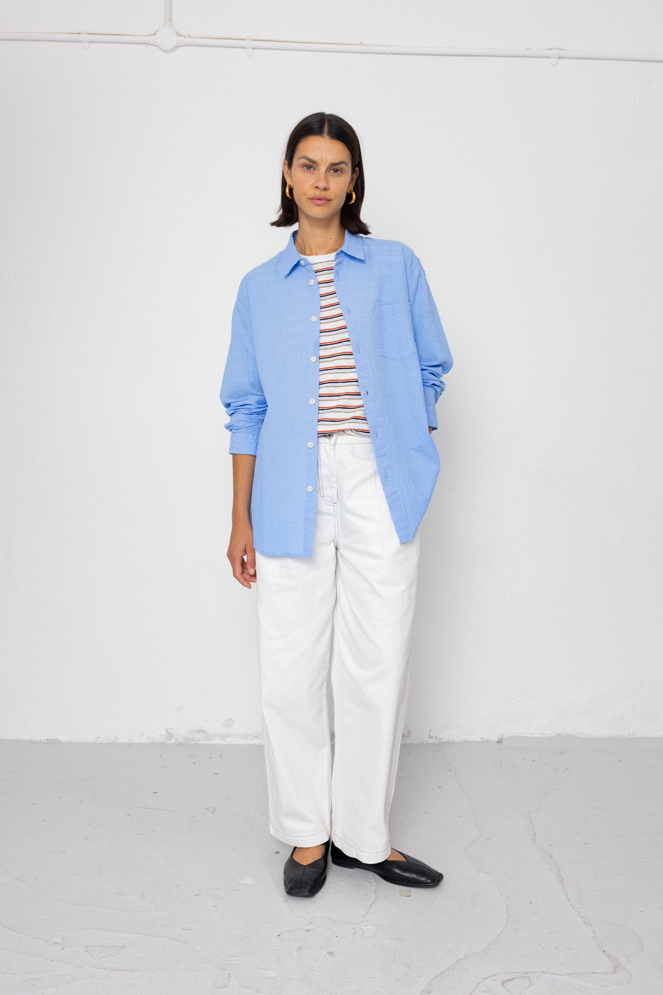 Boyfriend Shirt - Sky Blue Seersucker