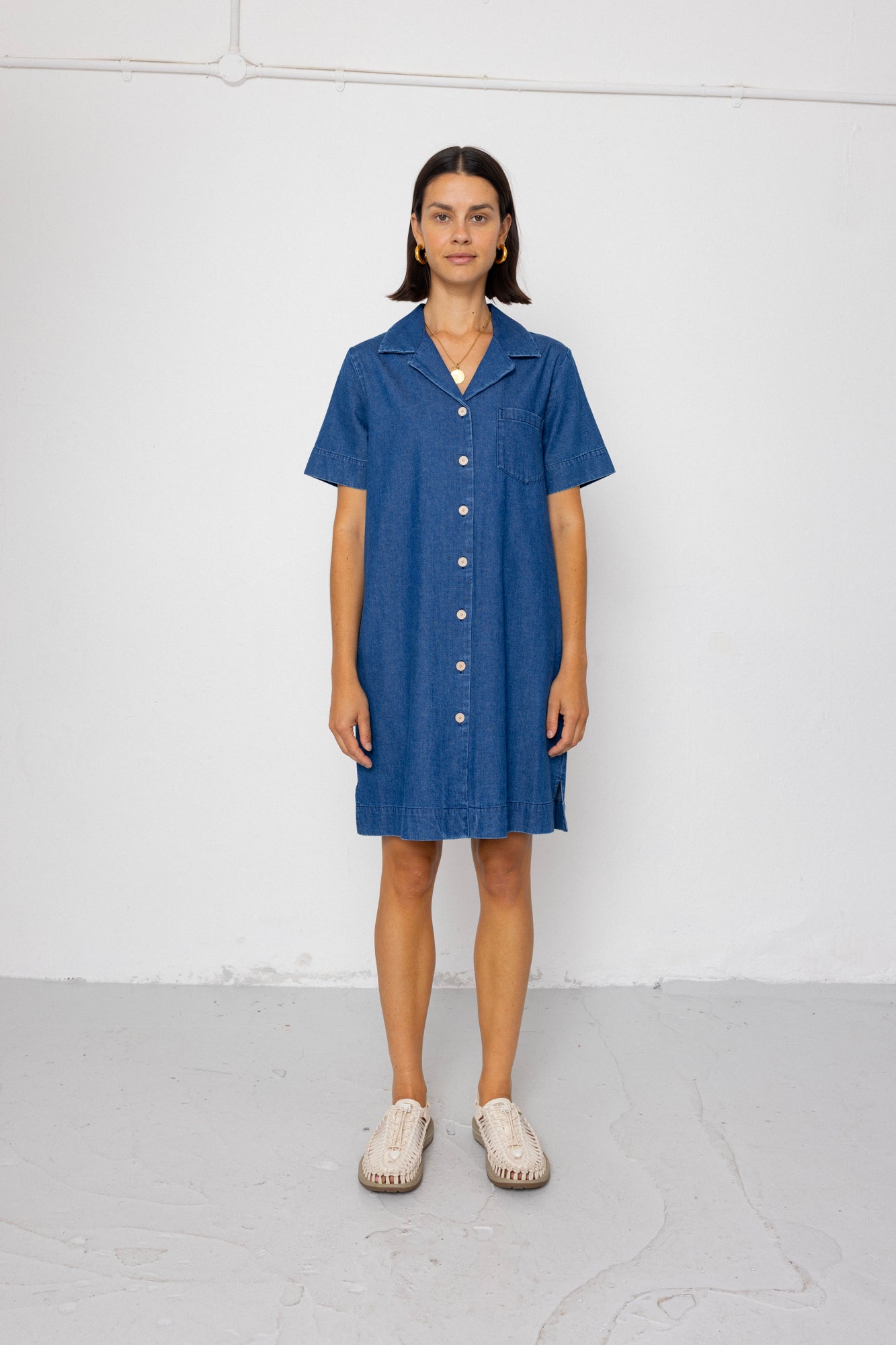 white christmas dresses Mary Classic Shirtdress in Vintage Stonewashed Indigo Famous Denim main image 0