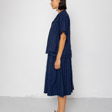 Folk | Folk Short Sleeve Soft Collar Shirt - Dark Navy Cutwork Stripe
