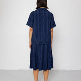 Folk | Folk Short Sleeve Soft Collar Shirt - Dark Navy Cutwork Stripe