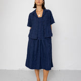 Folk | Folk Short Sleeve Soft Collar Shirt - Dark Navy Cutwork Stripe