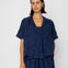 Folk | Folk Short Sleeve Soft Collar Shirt - Dark Navy Cutwork Stripe