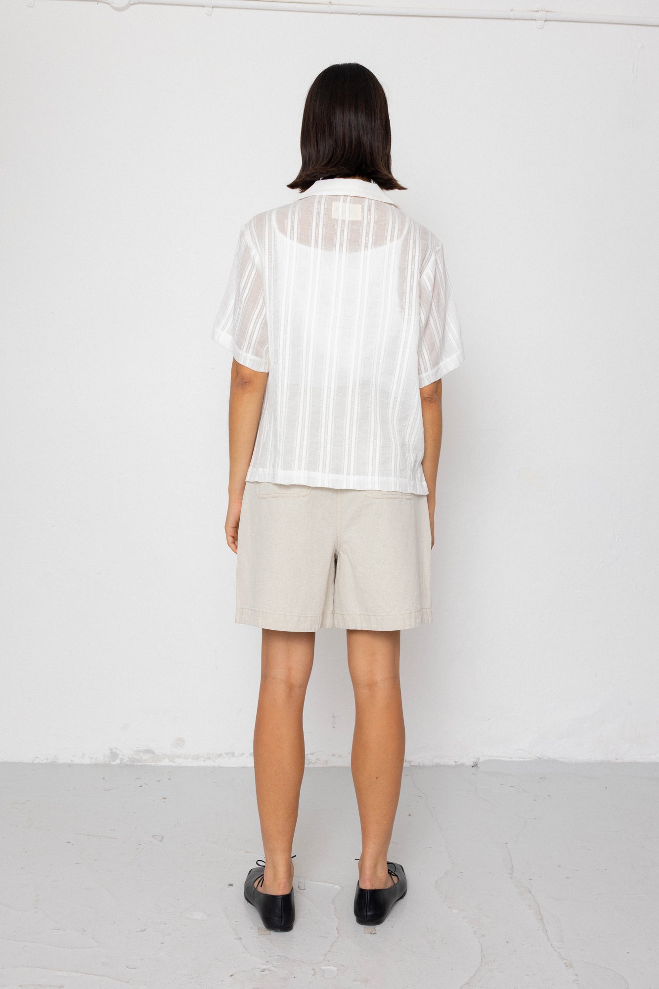Folk | Folk Short Sleeve Soft Collar Shirt - Off White Dobby Stripe