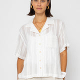 Folk | Folk Short Sleeve Soft Collar Shirt - Off White Dobby Stripe
