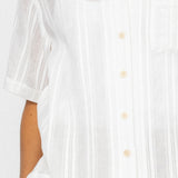 Folk | Folk Short Sleeve Soft Collar Shirt - Off White Dobby Stripe