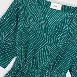 Gathered Dress - Vintage Green Stitch Print