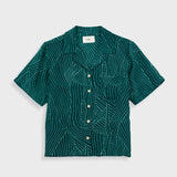 Short Sleeve Soft Collar Shirt - Vintage Green Stitch Print