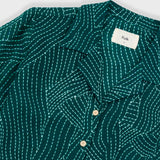 Short Sleeve Soft Collar Shirt - Vintage Green Stitch Print