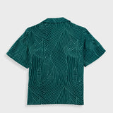 Short Sleeve Soft Collar Shirt - Vintage Green Stitch Print