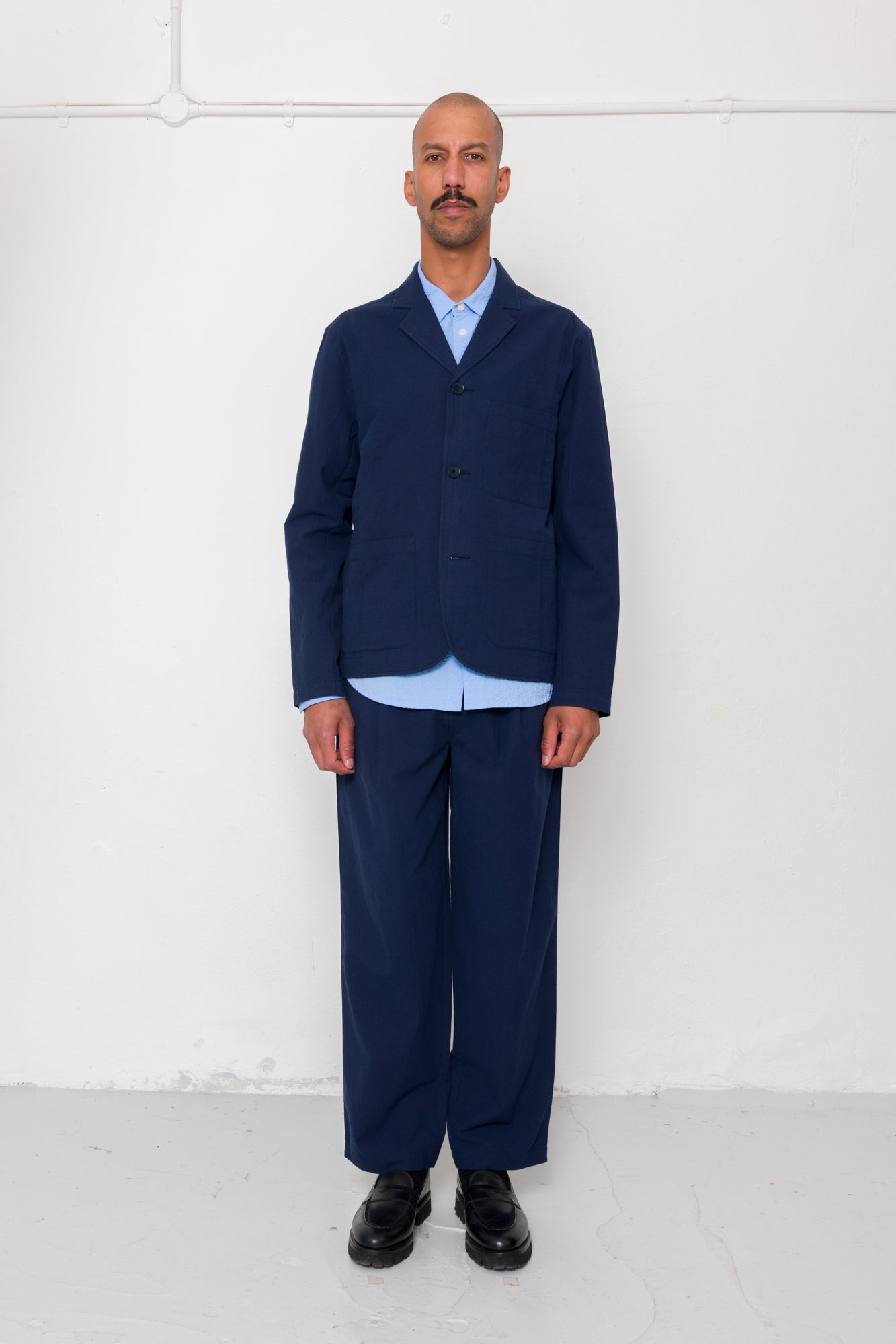 Folk Folk Wide Fit Trouser - Navy Textured Cotton