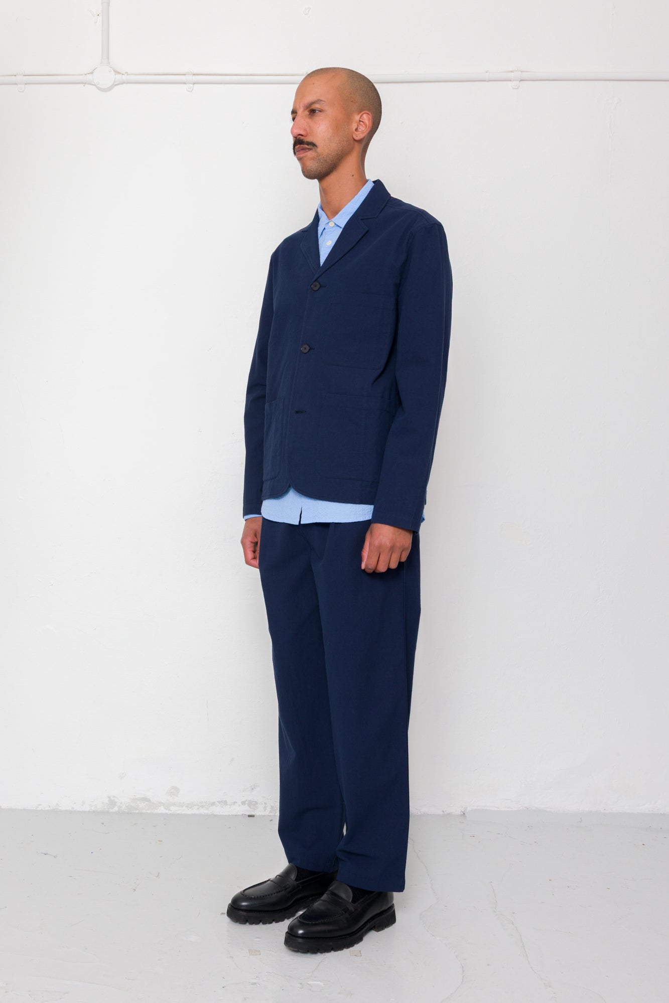 Folk | Folk Wide Fit Blazer - Navy Textured Cotton