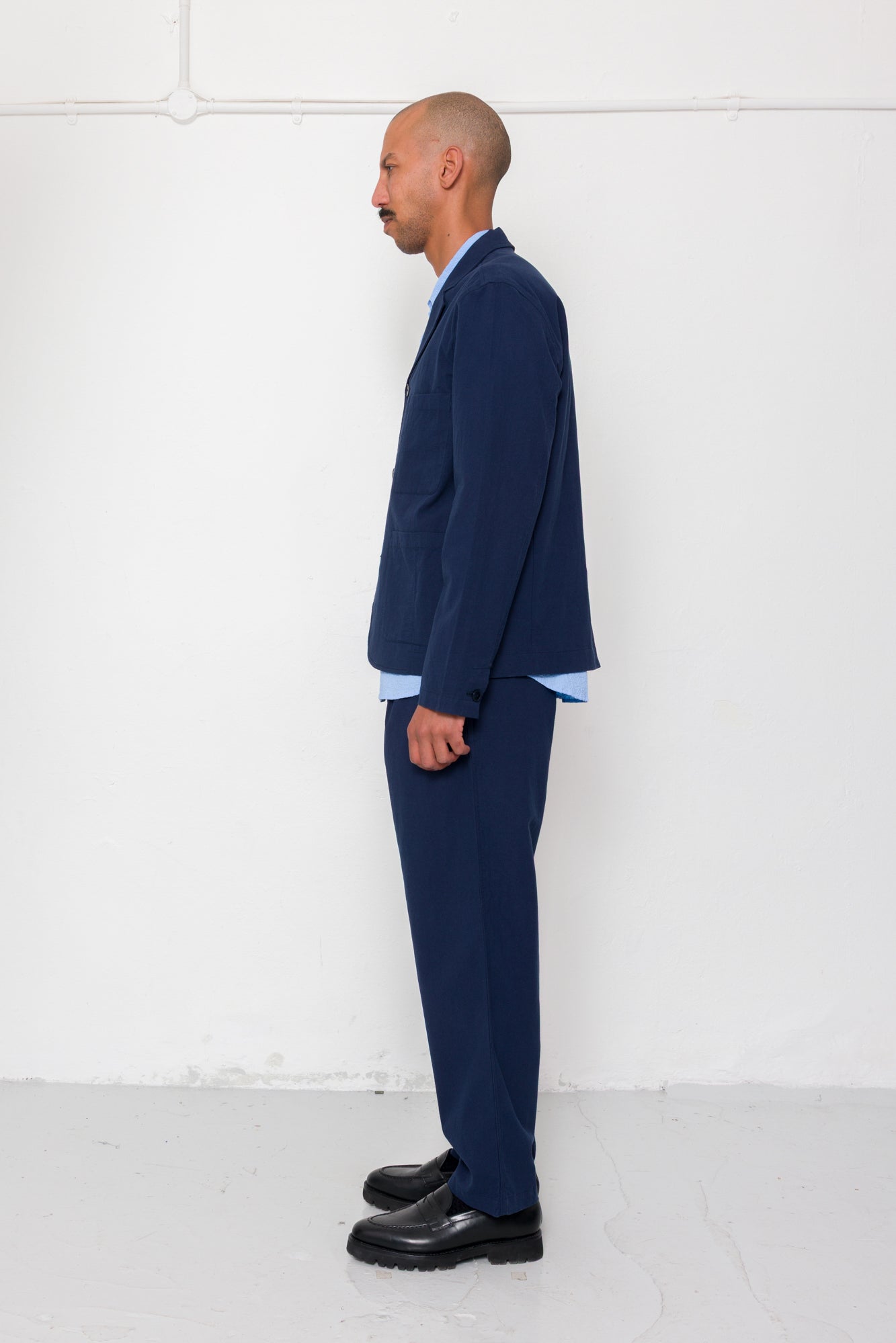 Folk | Folk Wide Fit Blazer - Navy Textured Cotton