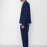 Folk | Folk Wide Fit Trouser - Navy Textured Cotton