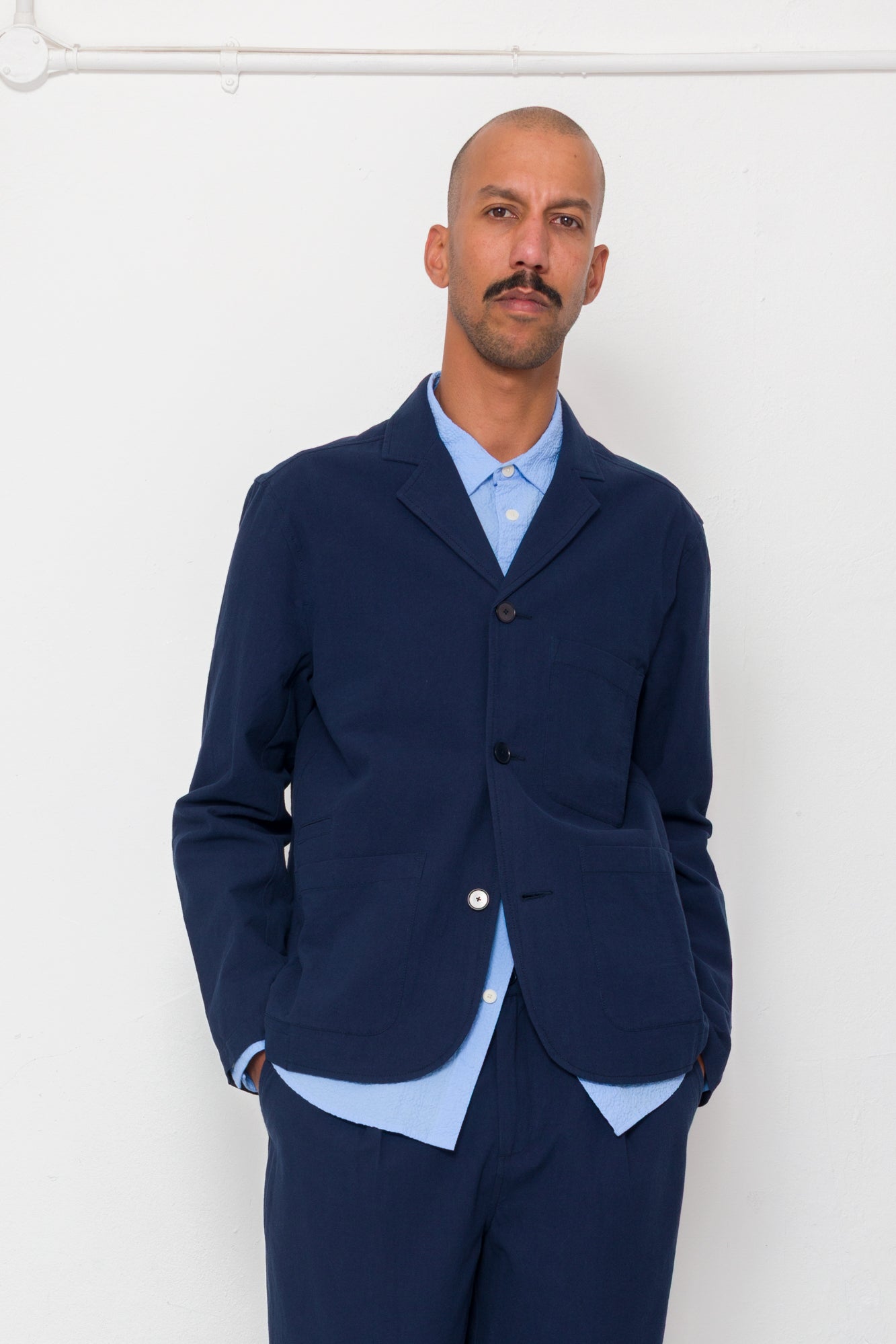 Folk | Folk Wide Fit Blazer - Navy Textured Cotton