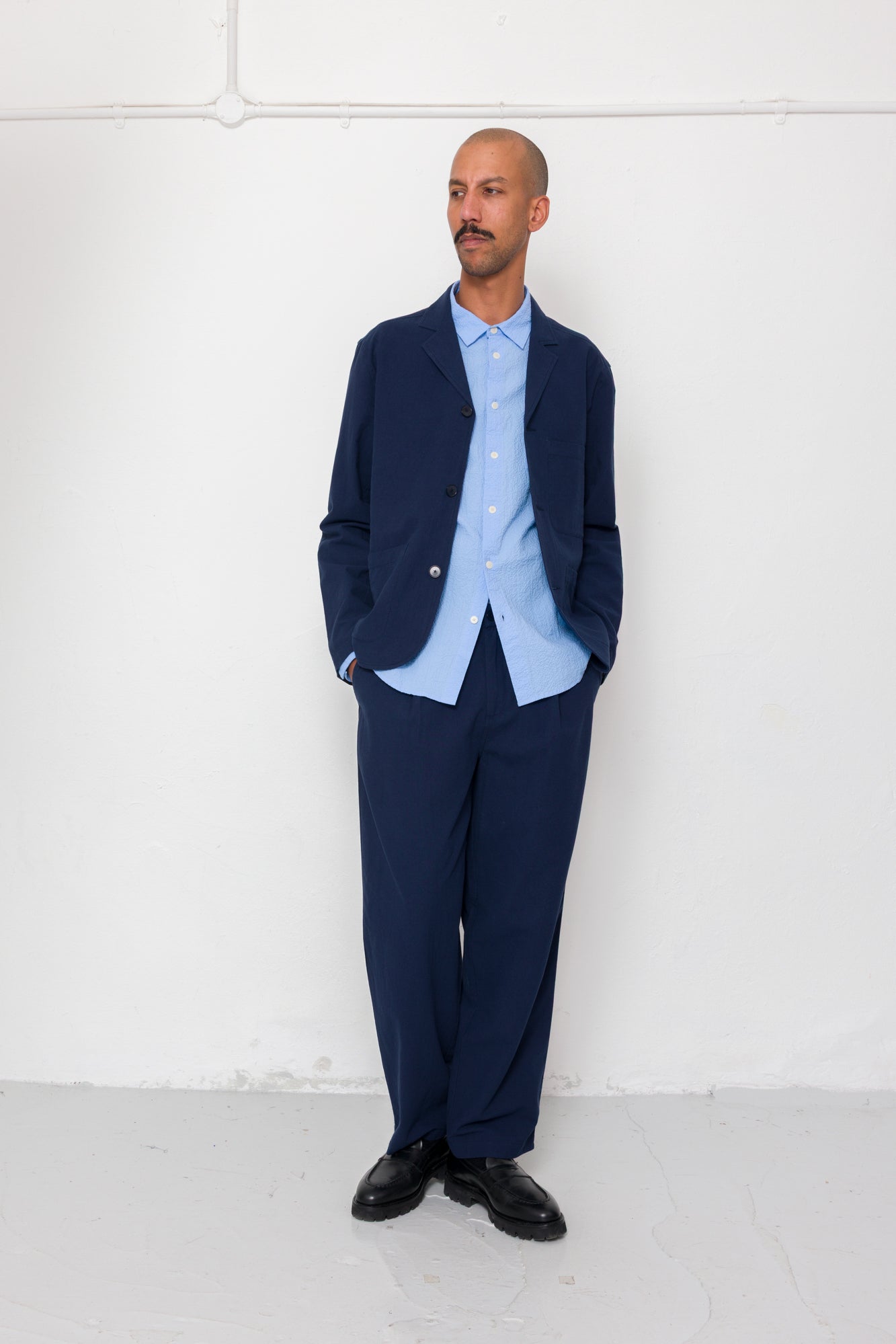 Folk | Folk Wide Fit Blazer - Navy Textured Cotton