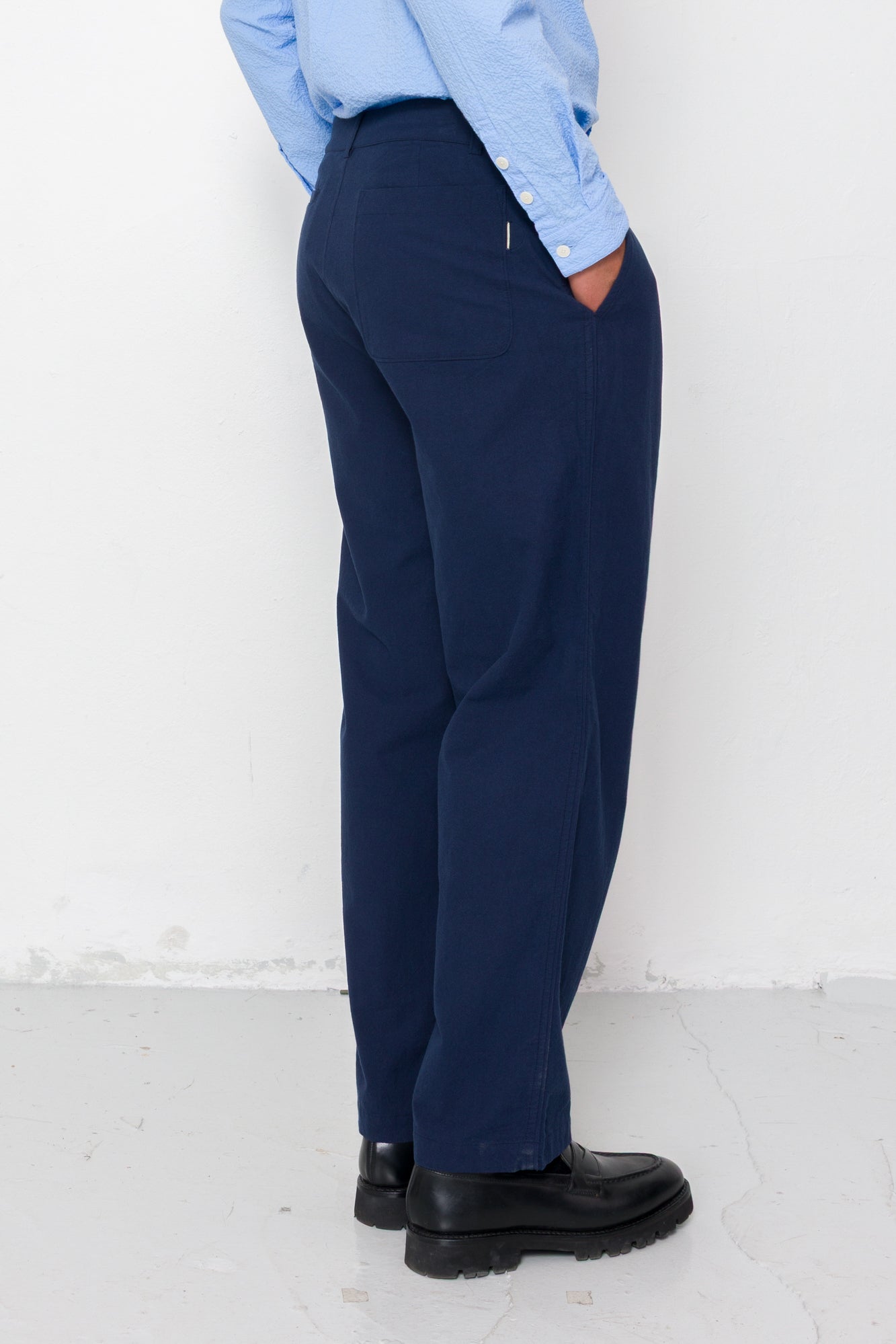 Folk | Folk Wide Fit Trouser - Navy Textured Cotton