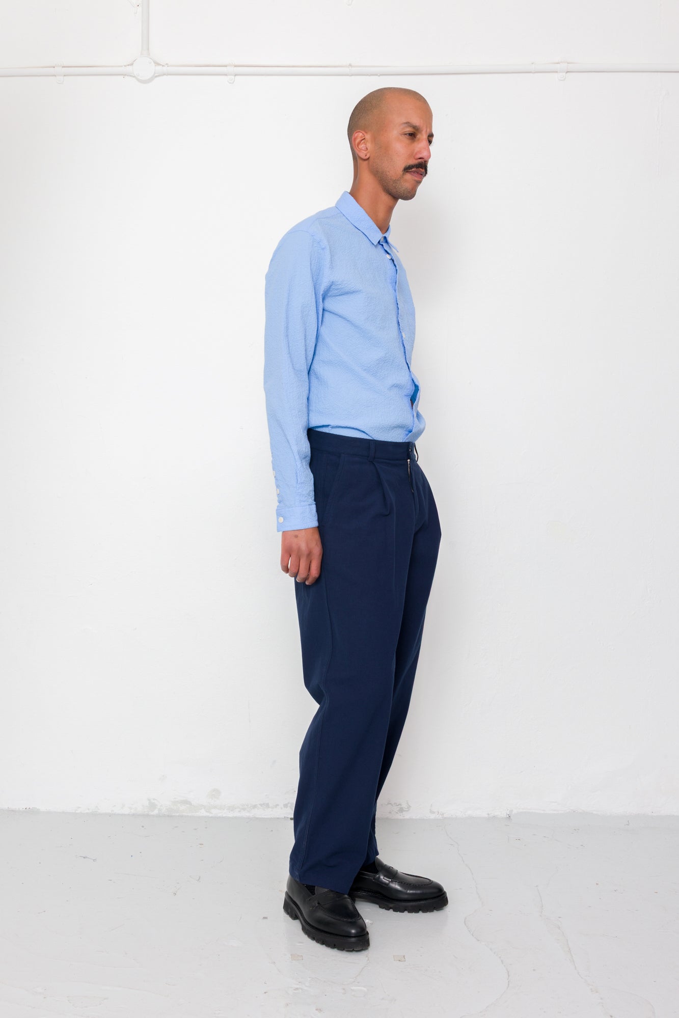 Folk | Folk Wide Fit Trouser - Navy Textured Cotton