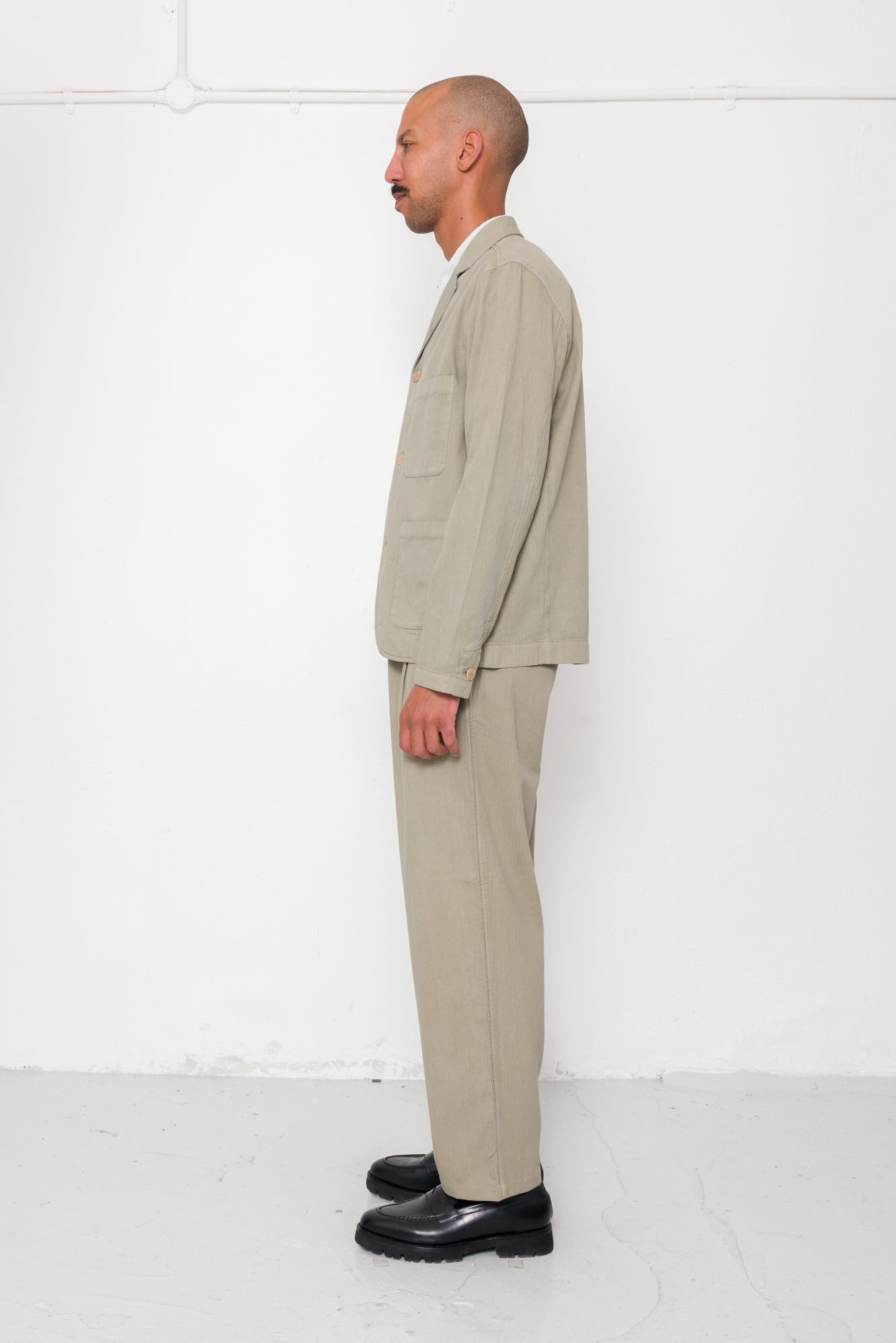 Folk | Folk Wide Fit Trouser - Silver Sage Herringbone