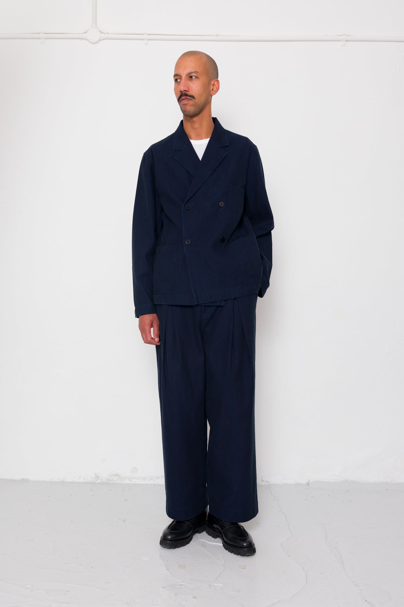 Folk Folk Easy Fit Trouser - Deep Indigo Herringbone
